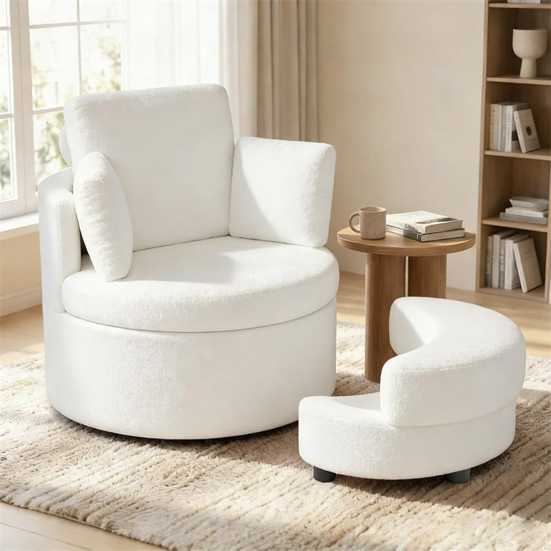 Eletriclife 360° Swivel Accent Barrel Chair with Half Moon Storage Ottoman