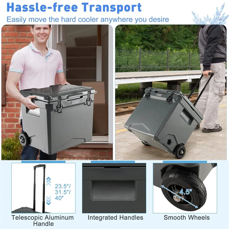 Eletriclife 42 Qt Rotomolded Cooler Insulated Ice Chest with Wheels & Handle for Beach Camping Picnic