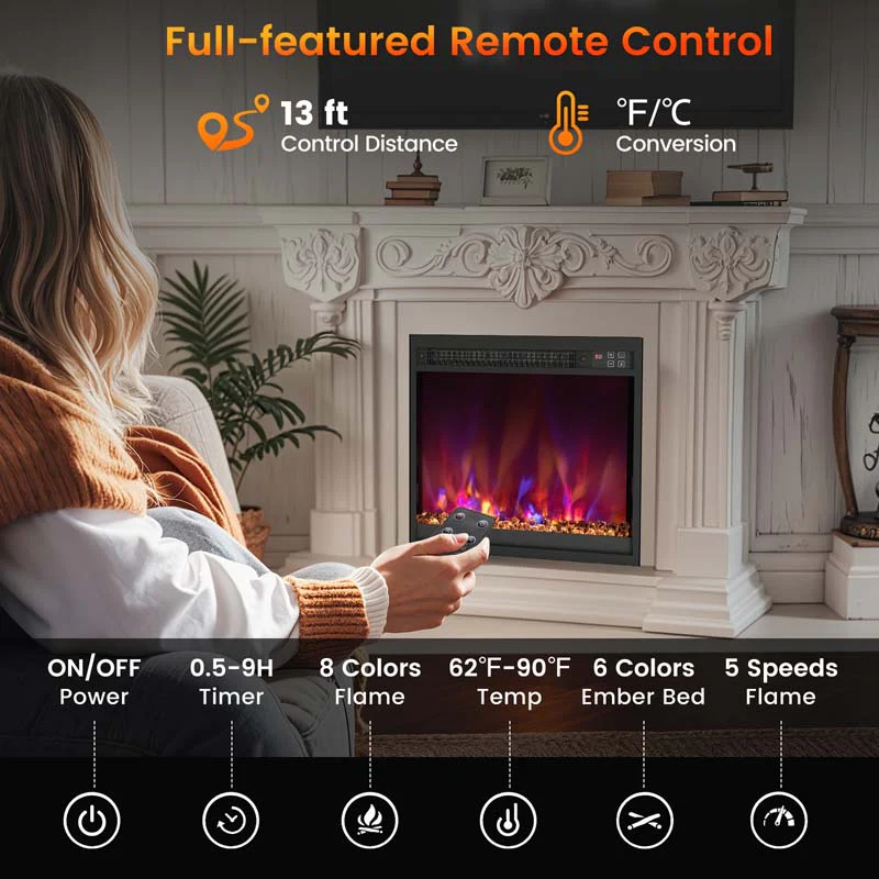 Eletriclife 1500W Electric Fireplace Insert with Remote Control