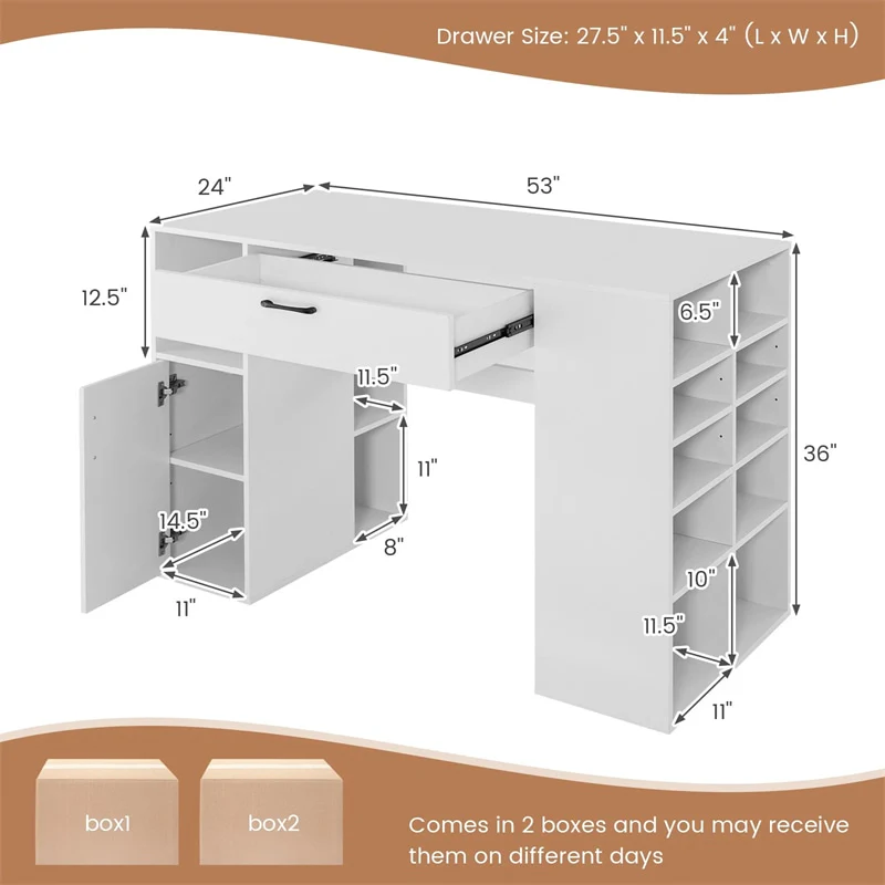Eletriclife 53" Counter Height Sewing Craft Table with 14 Storage Cubes, Large Drawer & Cabinet