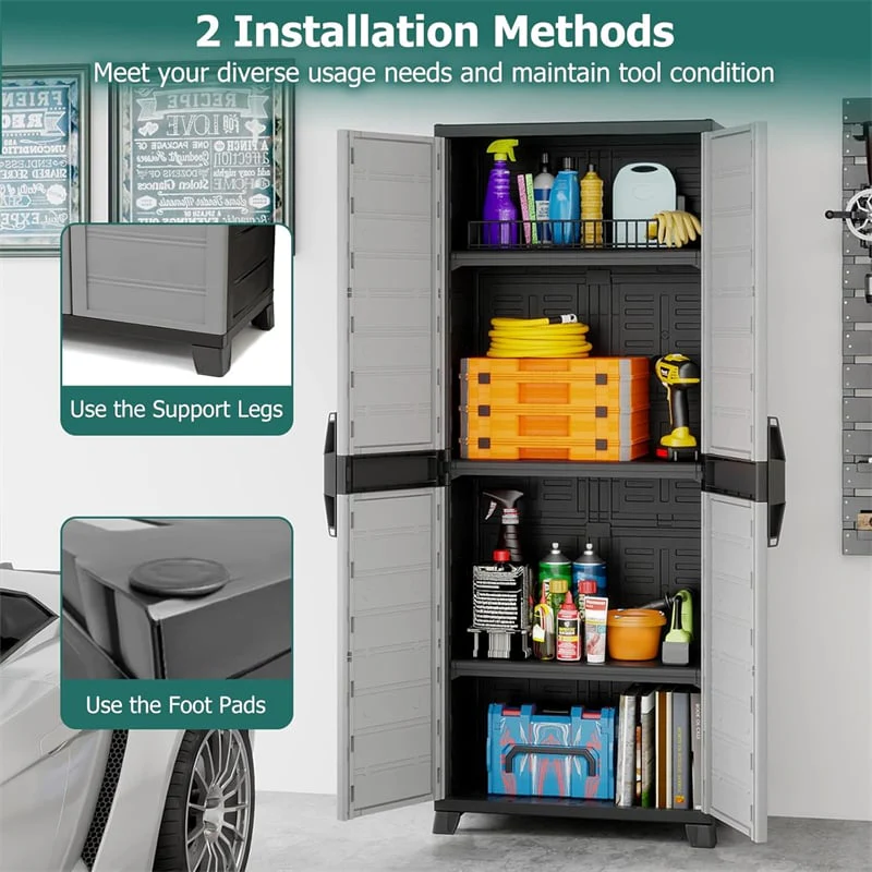 Eletriclife 68" Lockable Plastic Storage Cabinet with 3 Adjustable Shelves for Garage Organizer, Basement & Office
