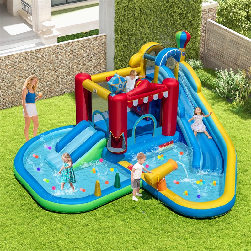 Eletriclife 8-in-1 Inflatable Water Slide Park & Wet Dry Combo Bounce House with Splash Pool