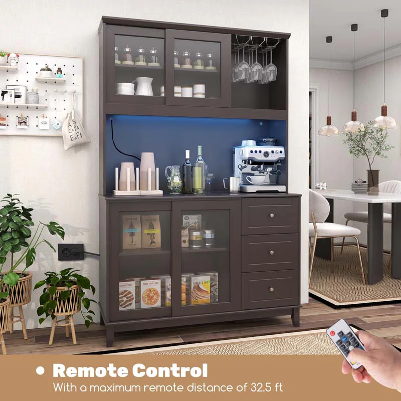 Eletriclife 73 inch Kitchen Pantry Storage Cabinet with LED Lights Power Outlet
