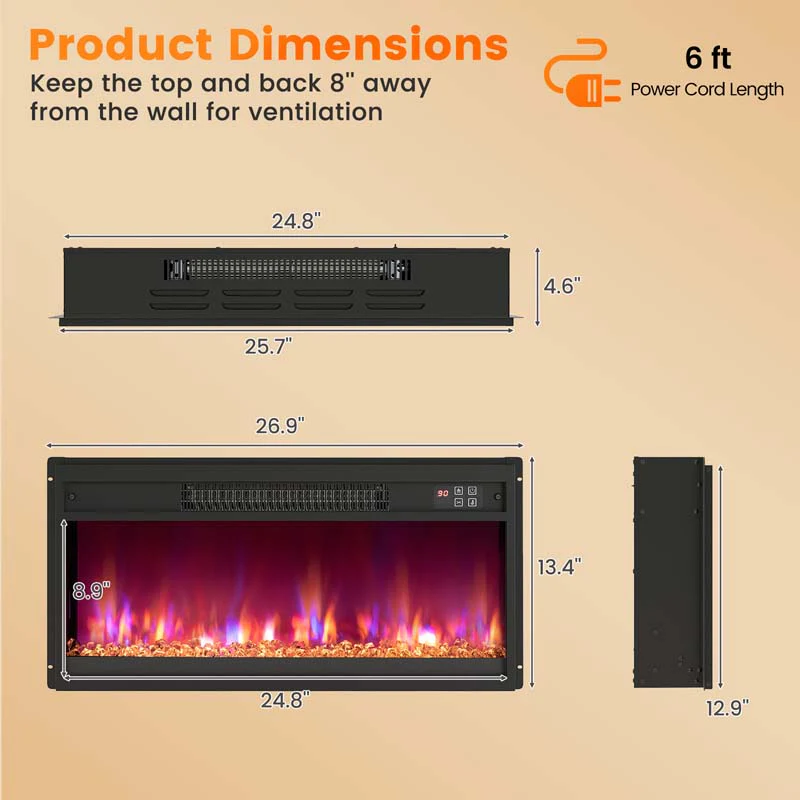 Eletriclife 1500W Electric Fireplace Insert with Remote Control