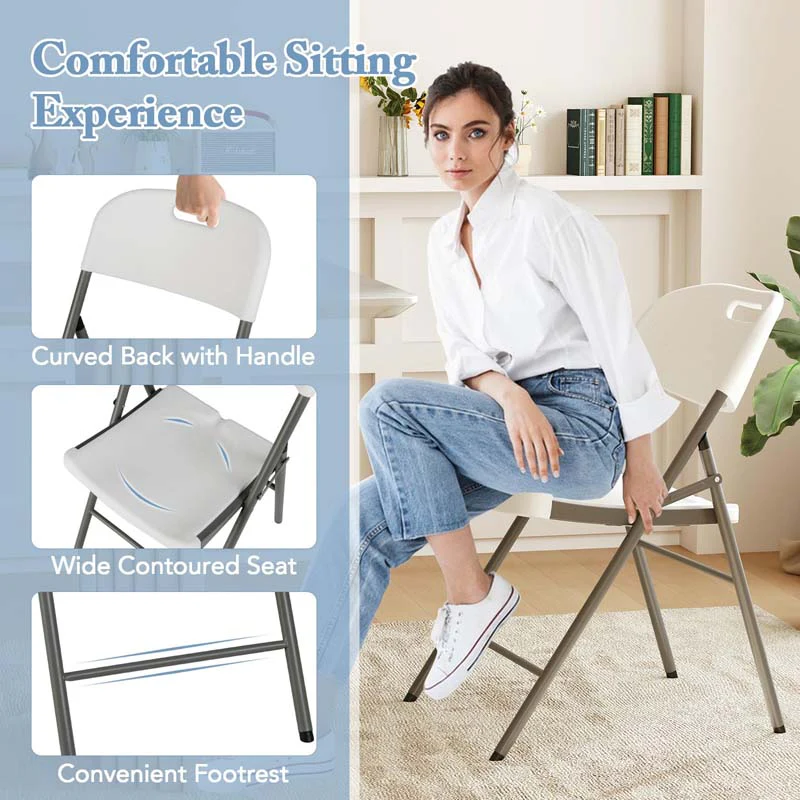 Eletriclife Folding Stackable Chairs with Metal Frame and Carrying Handle