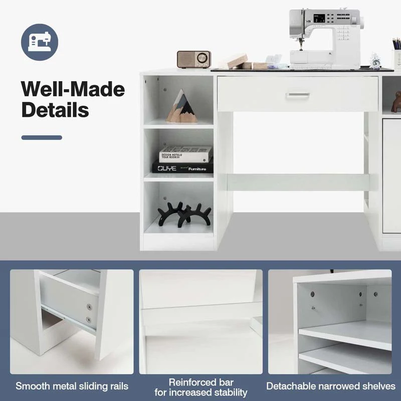 Eletriclife Sewing Craft Table Home Office Computer Desk with Storage Shelves and Drawer