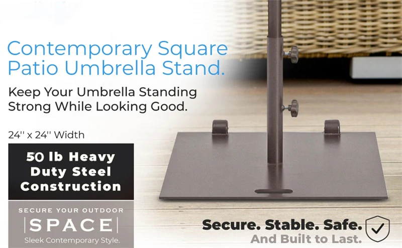 Eletriclife 50 lbs Patio Umbrella Base Stand 24" Square Steel Umbrella Weight with Wheels