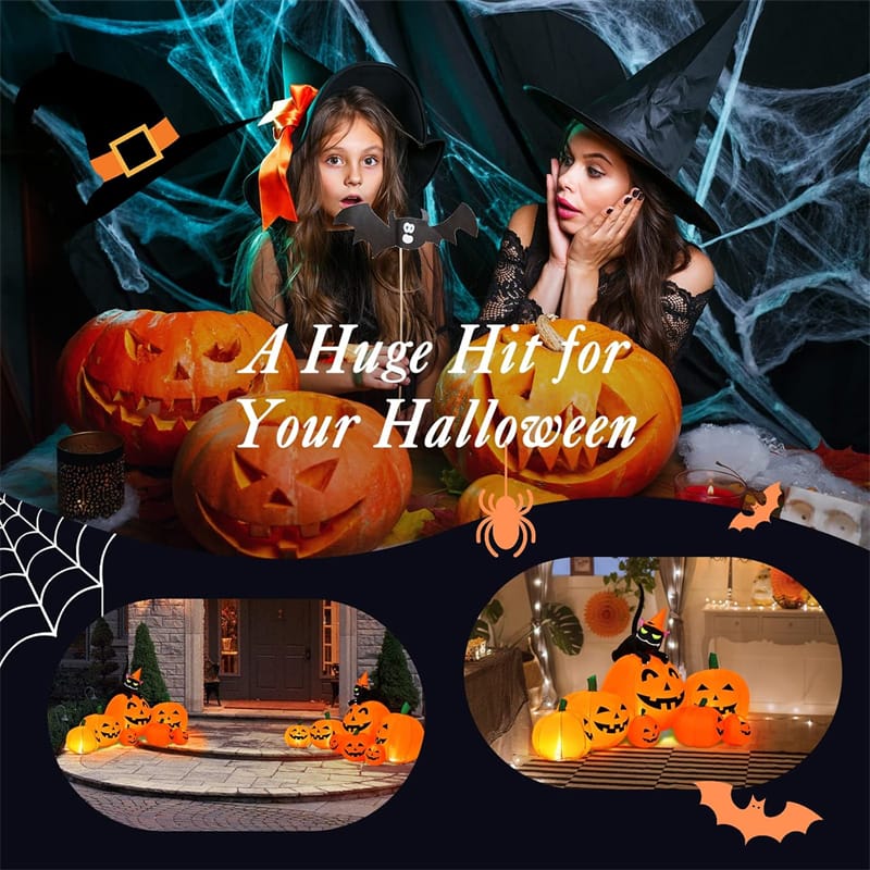 Eletriclife 7.5 FT Halloween Inflatable Pumpkin Combo with Witch Black Cat & LED Lights for Outdoor & Indoor Decorations