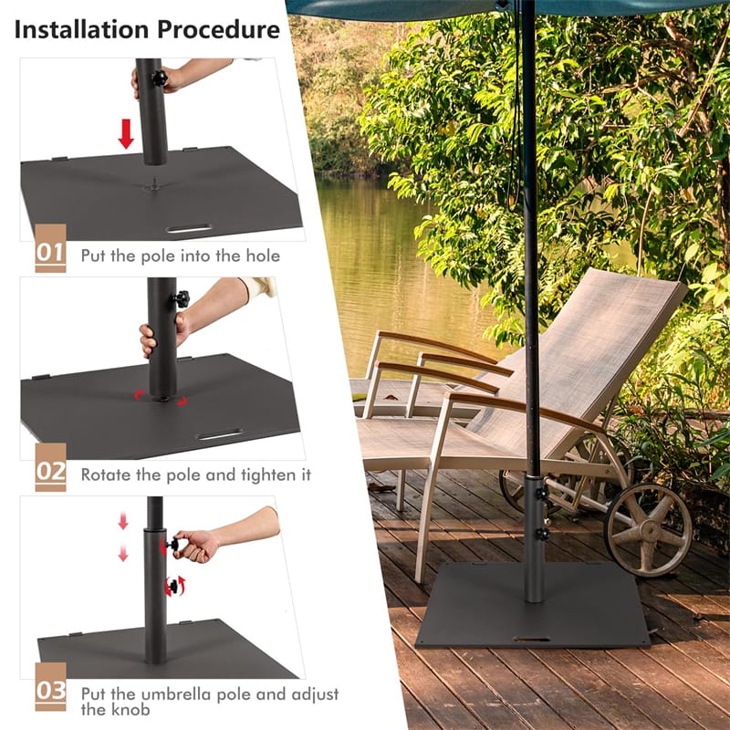 Eletriclife 50 lbs Patio Umbrella Base Stand 24" Square Steel Umbrella Weight with Wheels