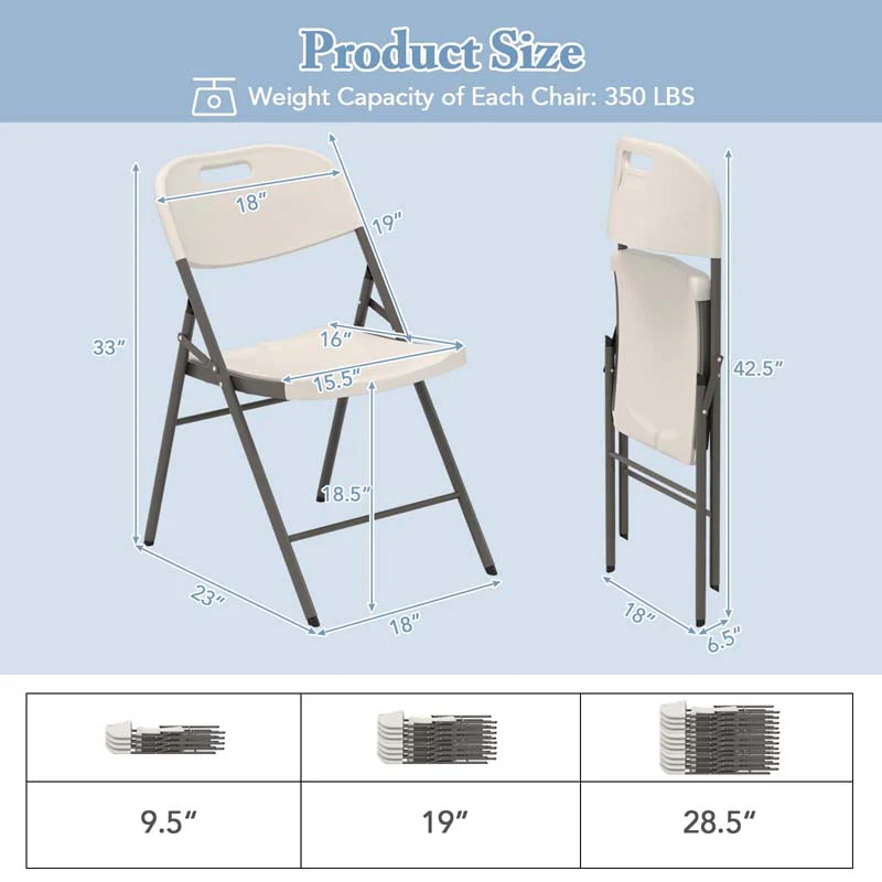 Eletriclife Folding Stackable Chairs with Metal Frame and Carrying Handle