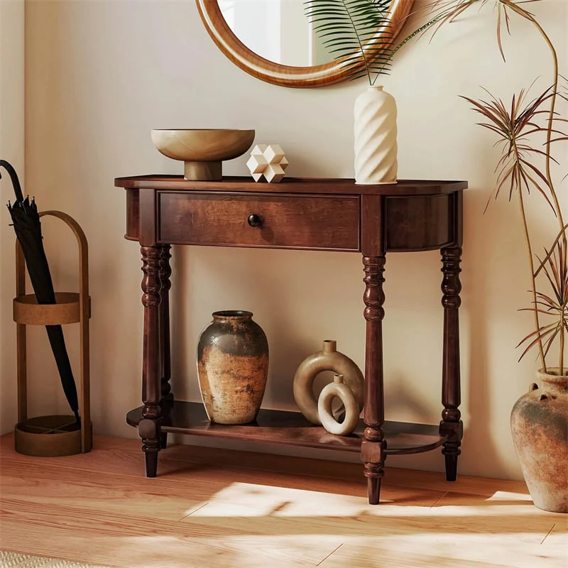Eletriclife 36" 2-Tier Retro Console Table with Storage Drawer & Open Shelf for Entryway, Behind Sofa, Living Room, Foyer & Hallway