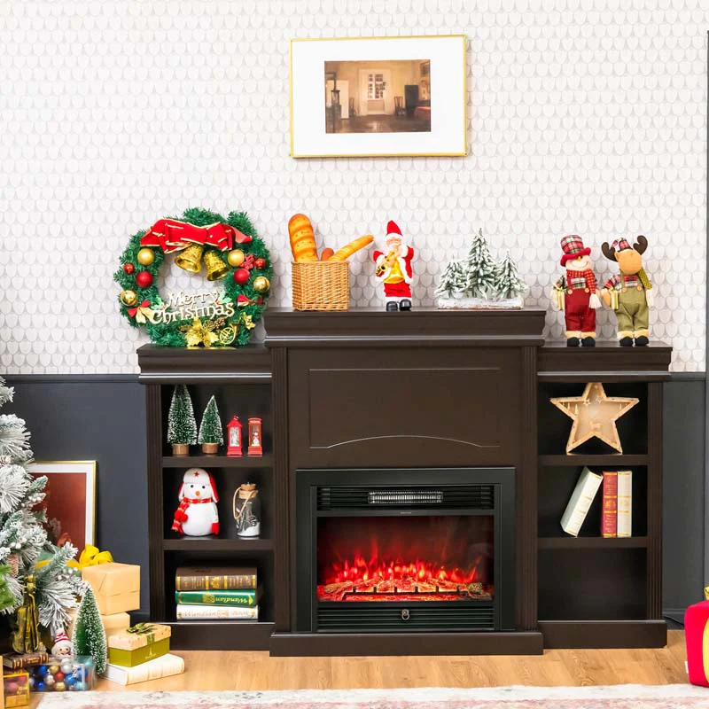 Eletriclife 70 Inch Modern Fireplace Media Entertainment Center with Bookcase
