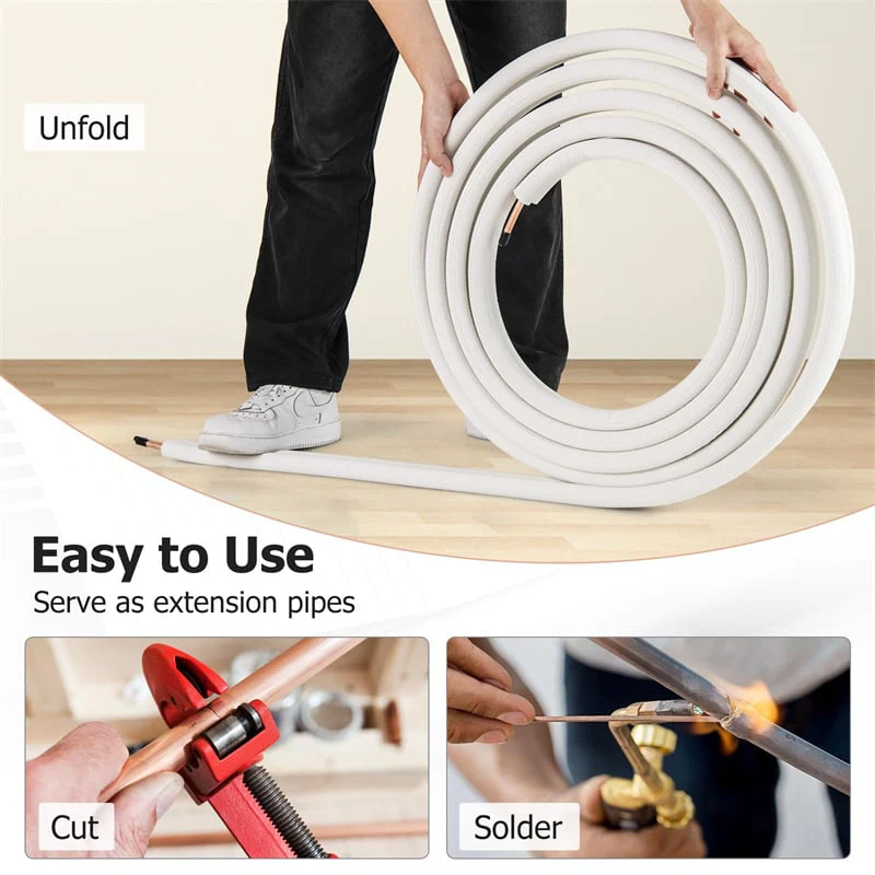 Eletriclife 25/50 FT Mini Split Line Set 1/4" and 3/8" Copper Pipes Tubing Extension for Air Conditioner & Heat Pump Systems