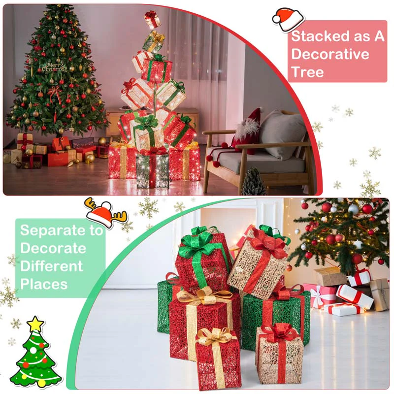 Eletriclife 15 Stacked Lighted Christmas Gift Box Tower with 450 Warm White Lights