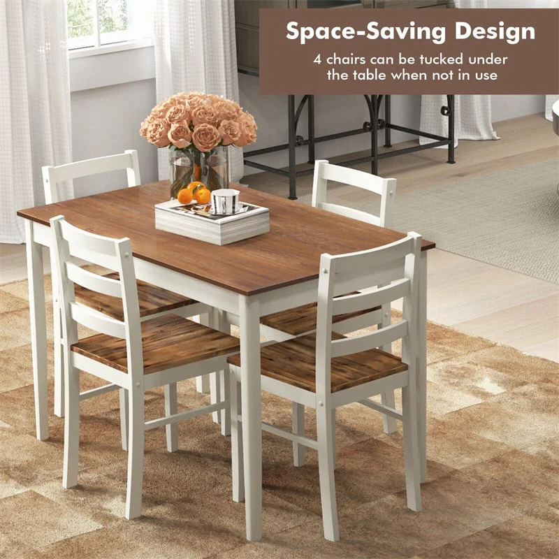 Eletriclife 5-Piece Mid-Century Modern Dining Table Set for 4 with Rubber Wood Legs, Farmhouse Kitchen Table & 4 Chairs for Small Spaces