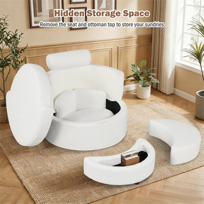 Eletriclife 360° Swivel Accent Barrel Chair with Half Moon Storage Ottoman