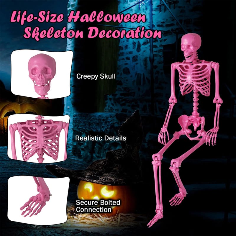 Eletriclife 5.5 FT Pink Halloween Skeleton, Life-Size Poseable Skeleton Decor for Indoor Outdoor Use