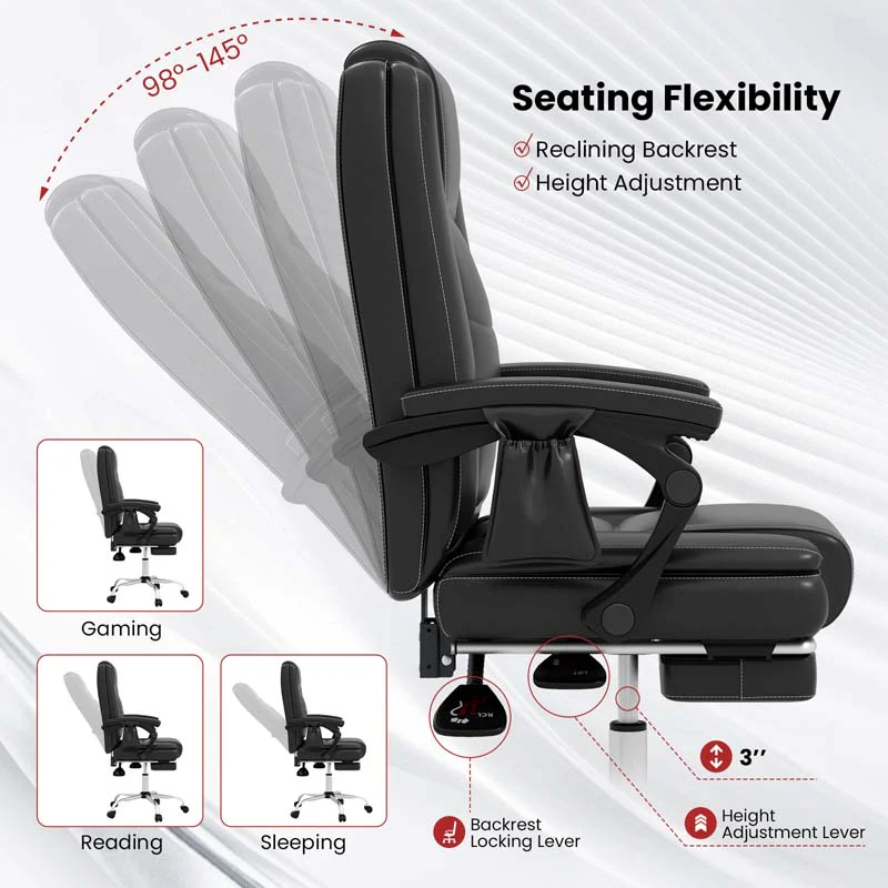 Eletriclife Massage Adjustable Executive Chair with Armrests and Retractable Footrest