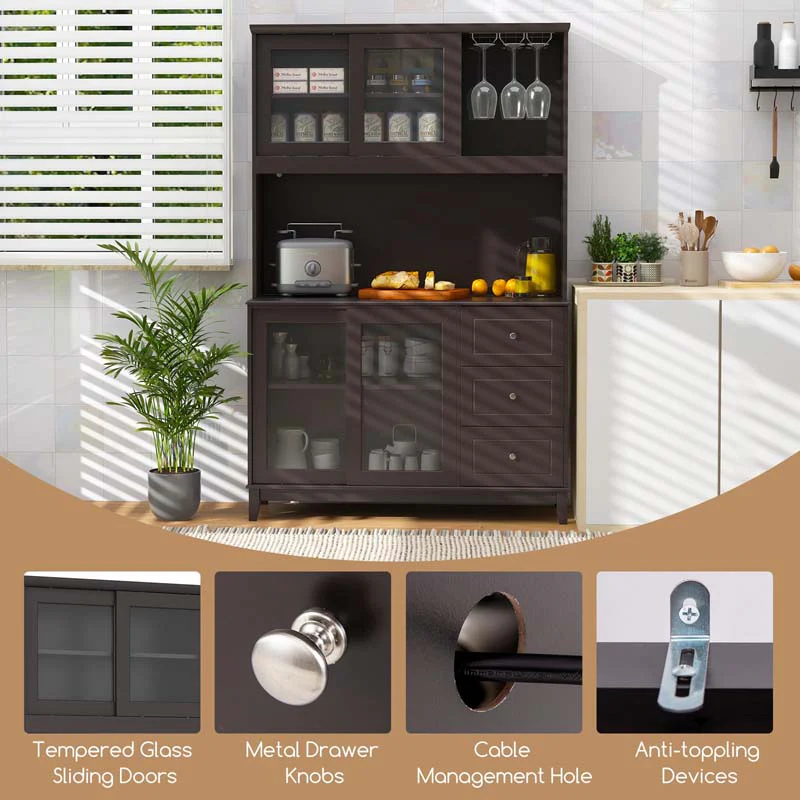 Eletriclife 73 inch Kitchen Pantry Storage Cabinet with LED Lights Power Outlet