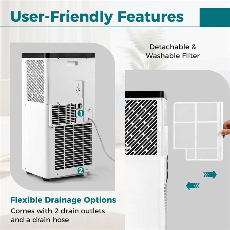 Eletriclife 8000BTU Portable Air Conditioner with Fan, Dehumidifier & Window Kit