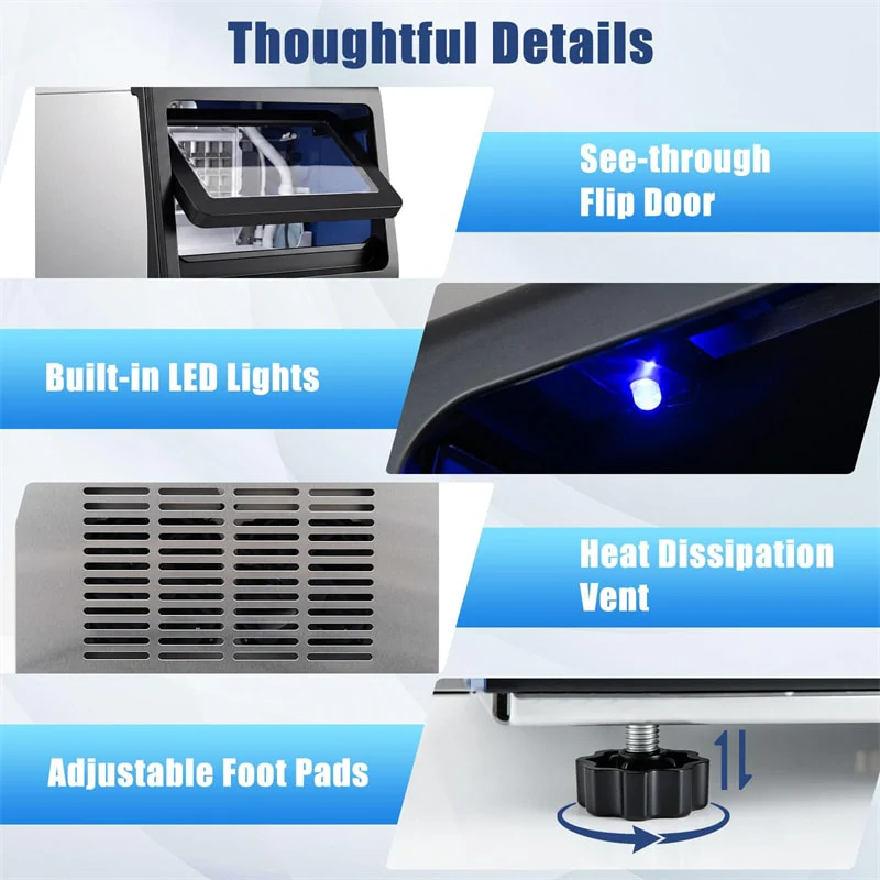 Eletriclife 110 LBS/24H Commercial Ice Maker Stainless Steel Ice Machine with 25 LBS Storage & 36 Cubes in 13 Mins