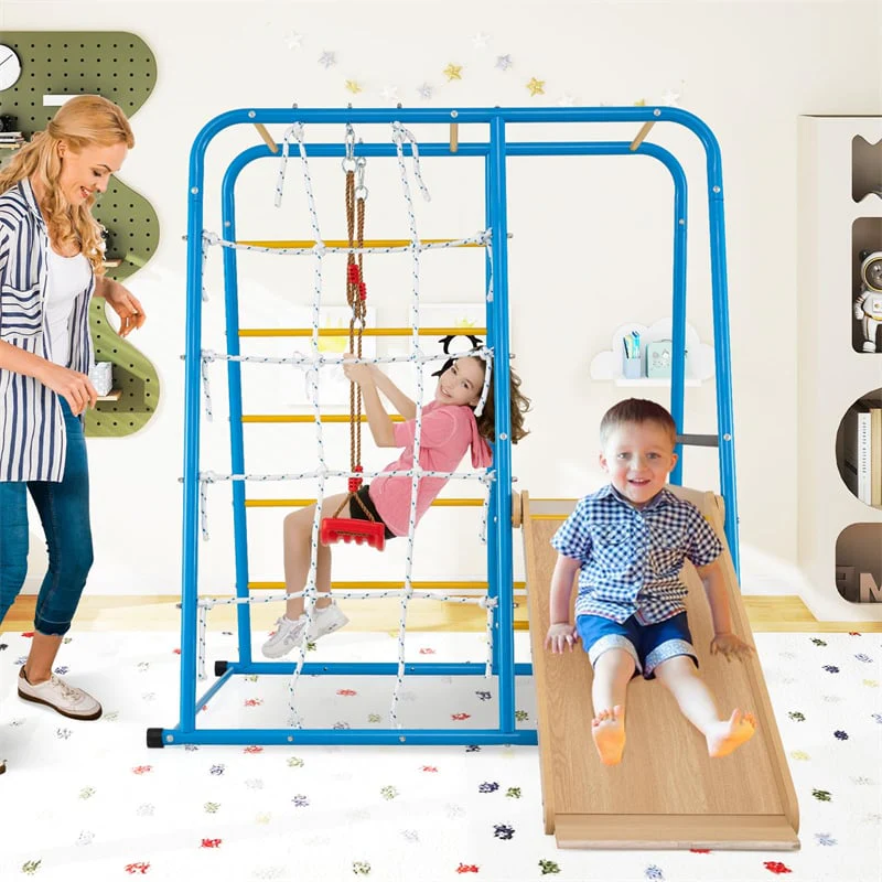 Eletriclife 6-in-1 Indoor Playground Jungle Gym Metal Montessori Climbing Toys with Slide for Kids & Toddlers