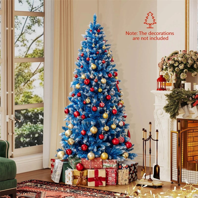 Eletriclife 6 FT Pre-Lit Christmas Tree Blue Hinged with 767 Frosted PVC Tips, 270 Warm White LED Lights, 8 Modes & Folding Stand for Holiday Decor