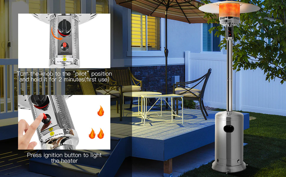 Eletriclife 50,000 BTU Propane Patio Heater Standing Stainless Steel Outdoor Heater with Wheels