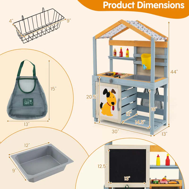 Eletriclife 2 in 1 Wooden Mud Kitchen with Removable Water Box  and Storage Bag