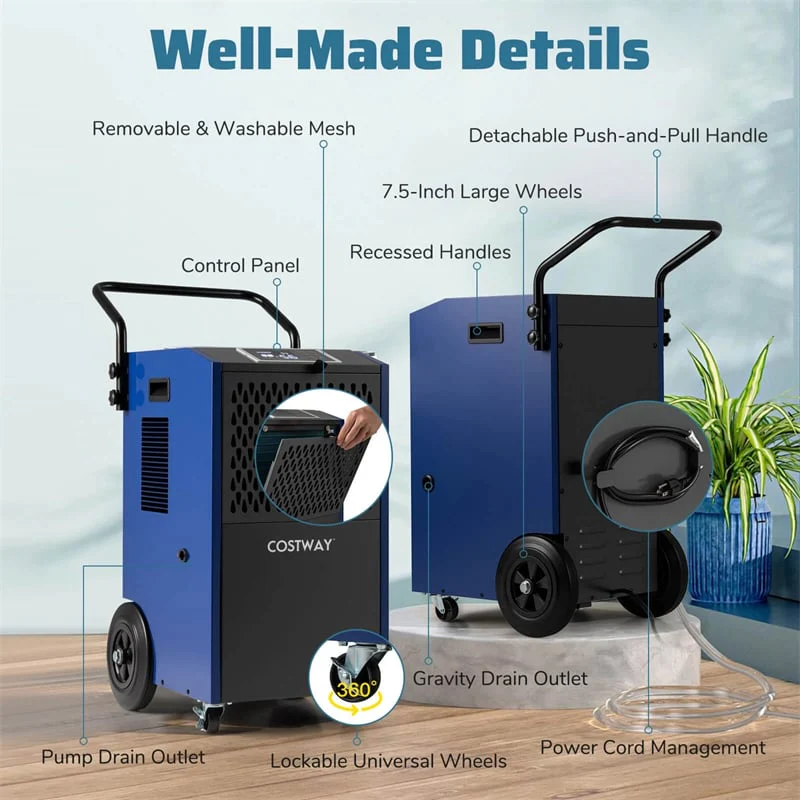 Eletriclife 154 Pints Commercial Dehumidifier with Pump & Drain Hose for Basement, Warehouse