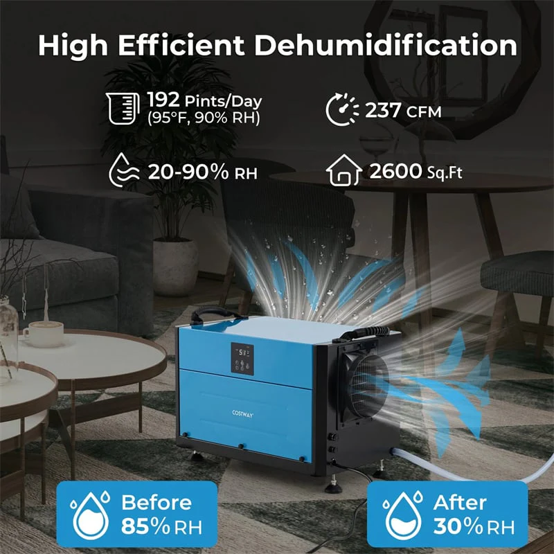 Eletriclife 192 PPD Commercial Dehumidifier 2600 Sq.Ft Crawl Space with Drain Hose & Auto Defrost for Basements