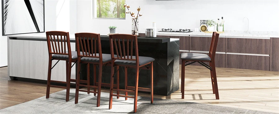 Eletriclife Set of 2 Folding Counter Height Bar Stools 24.5" Portable Kitchen Island Chairs with Padded Seat Rubber Wood Legs