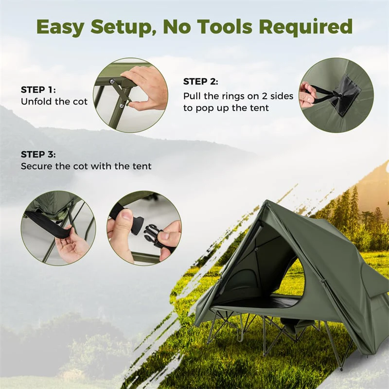 Eletriclife 2-Person Camping Cot Tent Combo 2-in-1 Foldable Off-Ground Elevated with Pop Up Shelter