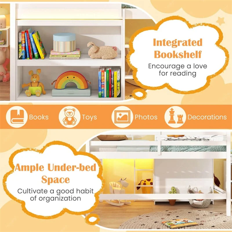 Eletriclife Twin Loft Bed with LED Lights, Kids House Bed with Roof & Window