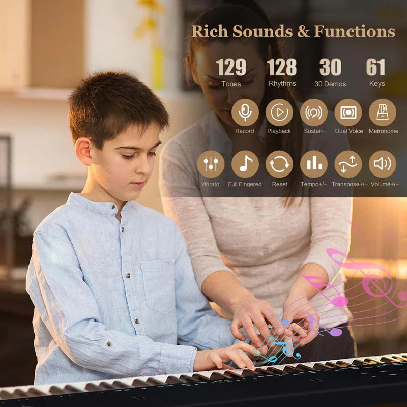 Eletriclife 61-Key Portable Electronic Keyboard Digital Piano Set with Stand and Stool
