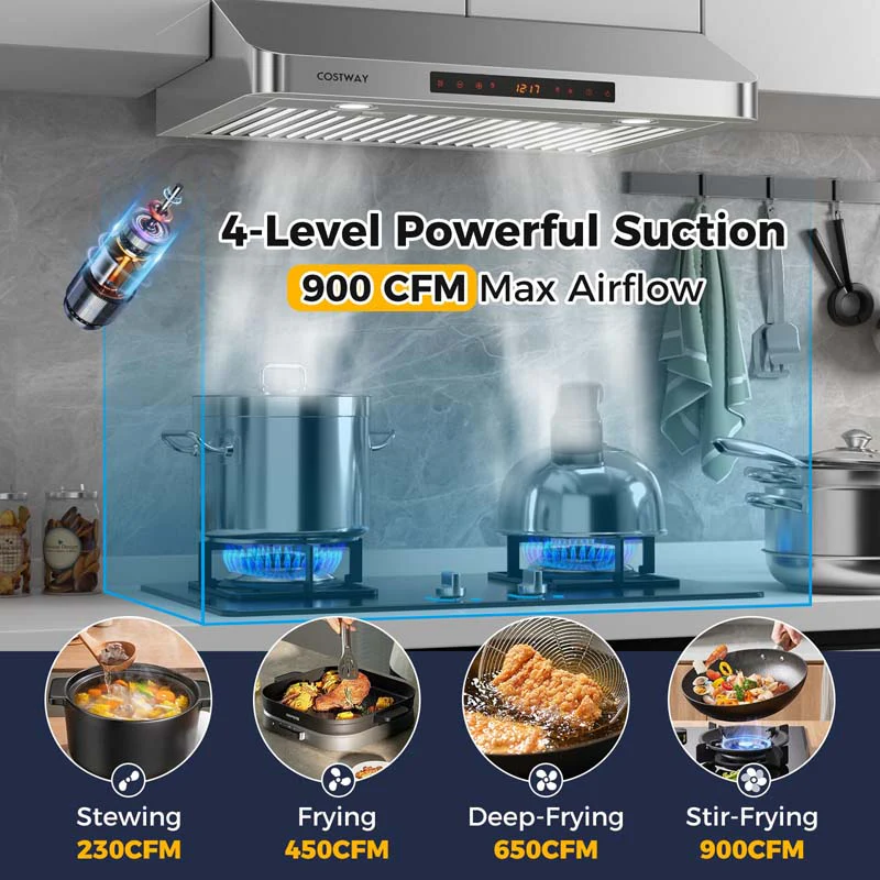 Eletriclife 36/30 Inch Under Cabinet Range Hood 900 CFM Kitchen Vent with 4 Fan Speed