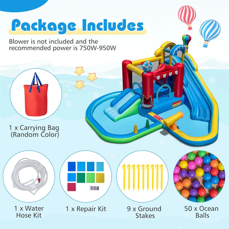 Eletriclife 8-in-1 Inflatable Water Slide Park & Wet Dry Combo Bounce House with Splash Pool