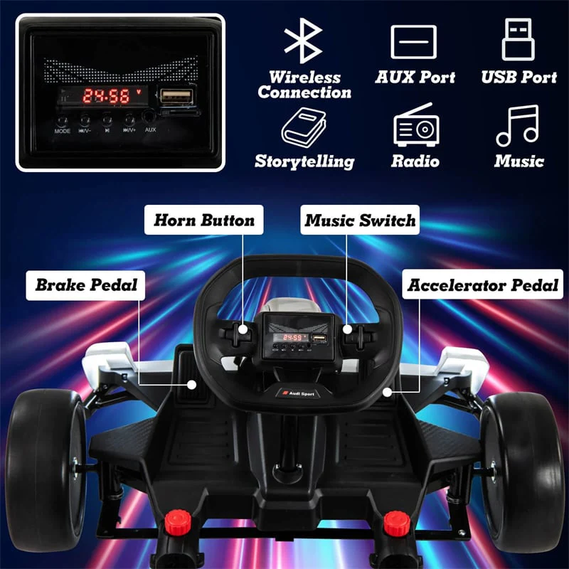 Eletriclife 24V Licensed Audi Kids Go Kart Length Adjustable Ride on Racing Toy for Children Ages 6 