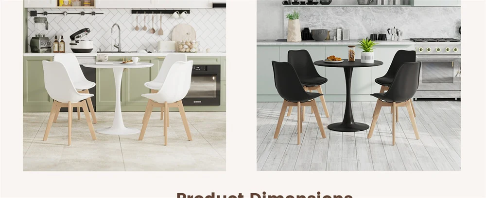Eletriclife Modern 5-Piece Round Dining Table Set for 4 with 4 Padded Chairs & Solid Wood Legs