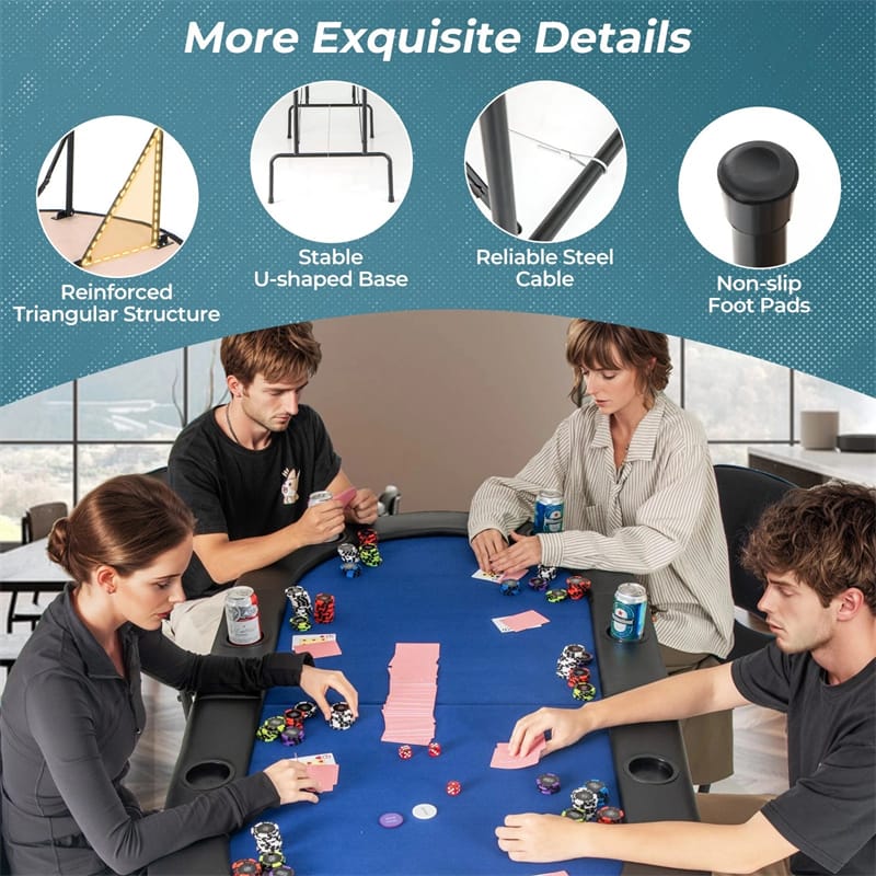 Eletriclife 72" Foldable 8-Player Poker Table with Comfy Armrests & 8 Cup Holders for Texas Holdem Blackjack