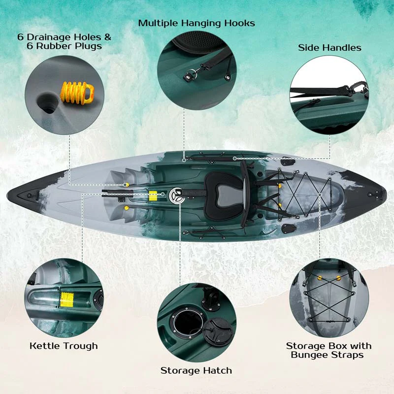 Eletriclife Sit-on-Top Fishing Kayak Boat With Fishing Rod Holders and Paddle
