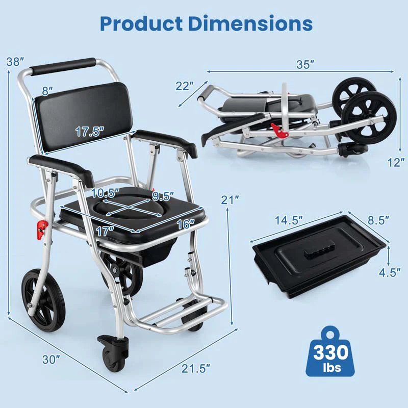 Eletriclife 4-in-1 Foldable Bedside Commode Chair with Brakes and Bucket and Footrest