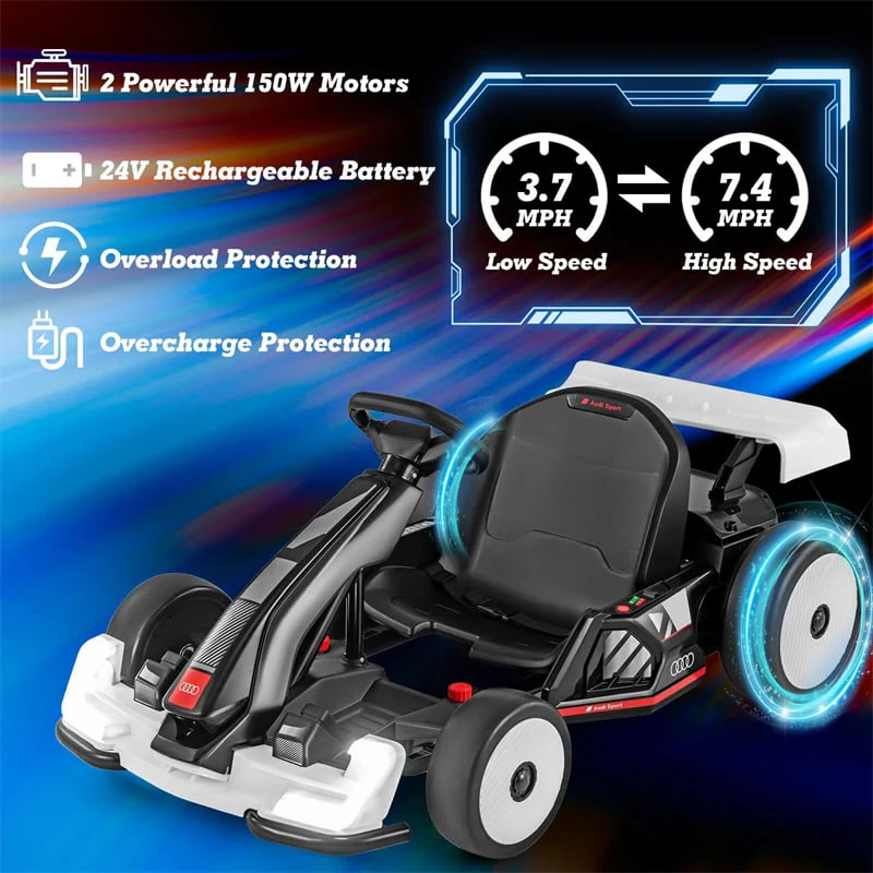 Eletriclife 24V Licensed Audi Kids Go Kart Length Adjustable Ride on Racing Toy for Children Ages 6 