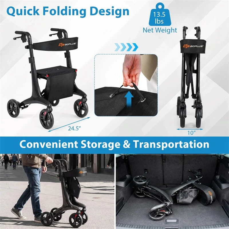 Eletriclife Ultralight Carbon Fiber Rollator Walker for Seniors