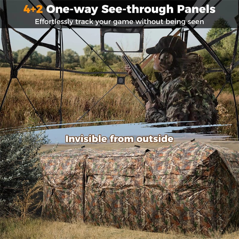 Eletriclife 2-6 Person Hunting Blind Double One-Way See-Through Pop-Up Ground Blind for Deer & Turkey Hunting