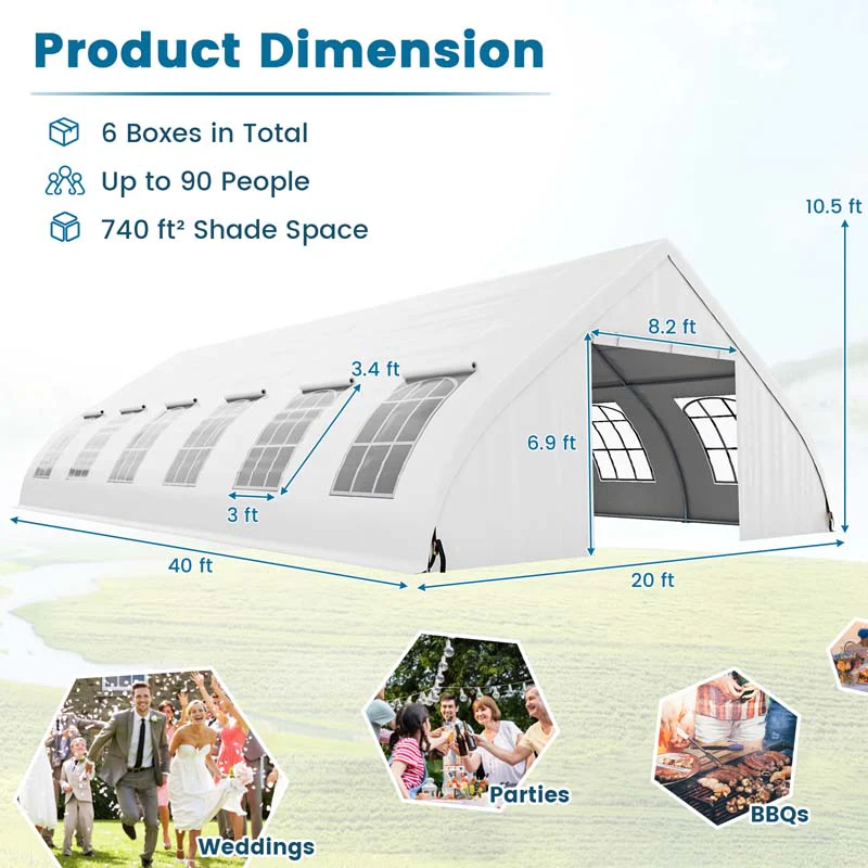 Eletriclife 20 x 40 FT Peach Shaped Party Tent Wedding Canopy with Zipper Doors