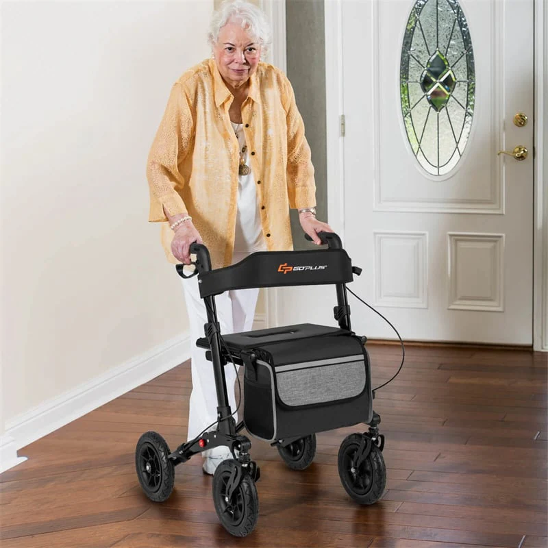 Eletriclife 2-in-1 Folding Rolling Rollator Walker with Seat for Seniors