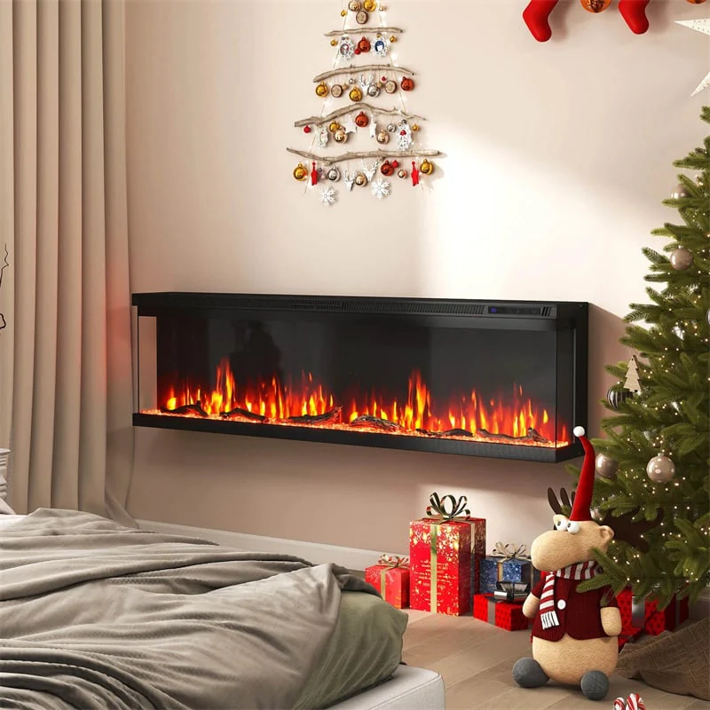 Eletriclife 60 Inches 3-Sided Electric Fireplace Insert 750W/1200W Recessed Heater with 12 Flame Colors & Remote Control
