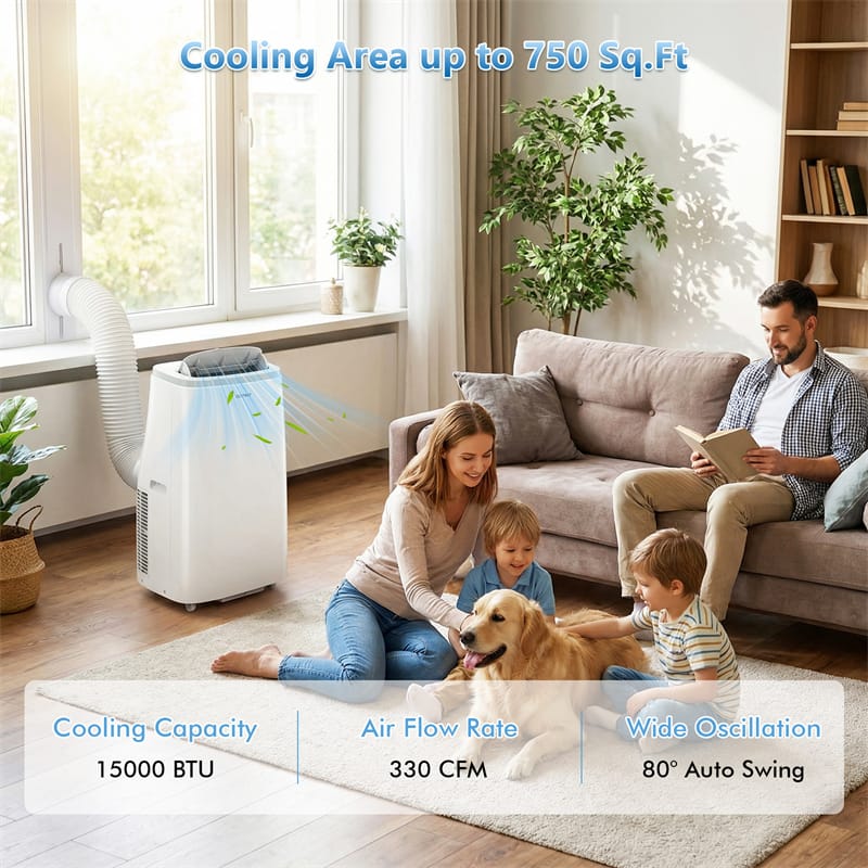 Eletriclife 15000 BTU 4-in-1 Smart Portable Air Conditioner with WiFi & APP Control, Cools up to 750 Sq Ft