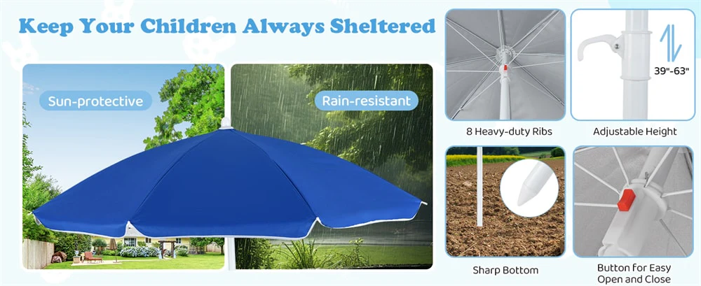 Eletriclife Outdoor 8-Person Kids HDPE Picnic Table Bench Set with Removable & Foldable Umbrella